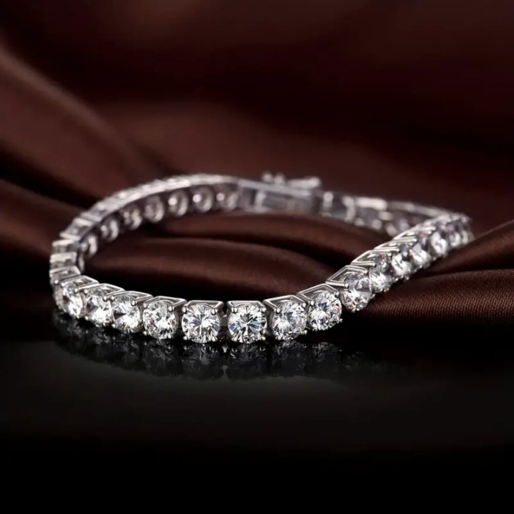 Solid Silver 2ct Diamond Womens Tennis Bracelet Ladies Authentic Jewelry 6" 7"